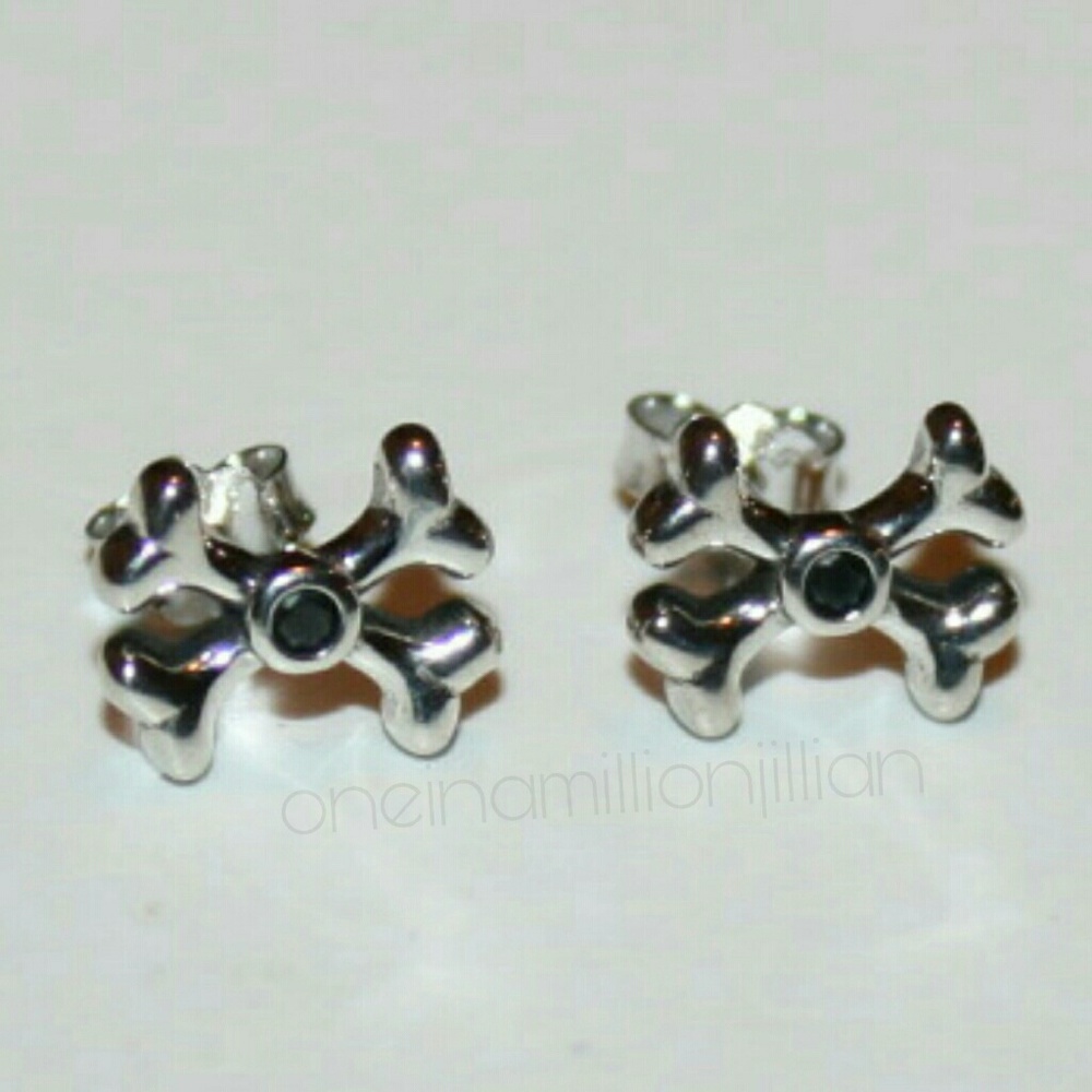 Sterling Silver CZ Goth Crossbone Earrings - Picture 2 of 5